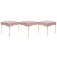 Astor Petite Brass Ottomans in Blush Mohair by Montage, Set of 3