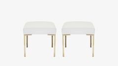 Astor Petite Brass Ottomans in Snow Velvet by Montage, Pair