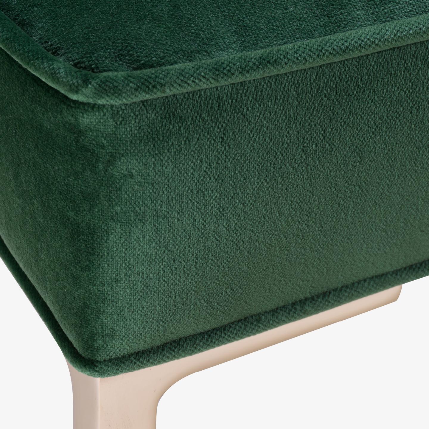 American Astor Square Brass Ottoman in Emerald Velvet by Montage For Sale