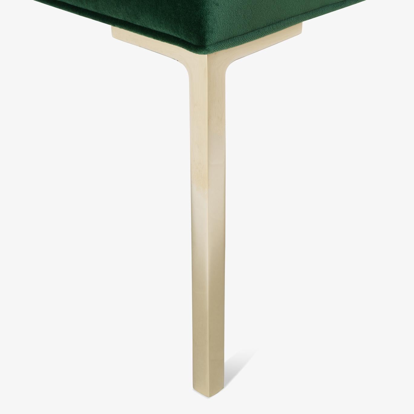 Polished Astor Square Brass Ottoman in Emerald Velvet by Montage For Sale