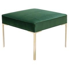 Astor Square Brass Ottoman in Emerald Velvet by Montage