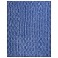 Astounding Blue Color Geometric Pattern Contemporary American Hooked Rug 8 x 10