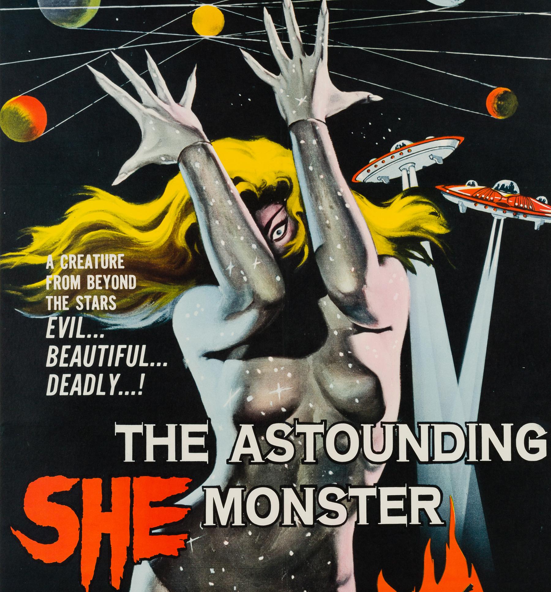 The Astounding She Monster, un classique culte du théâtre de choc des années 50. C'est à juste titre l'une des affiches de film les plus recherchées, avec un dessin fantastiquement cosmique et séduisant du légendaire artiste d'American International