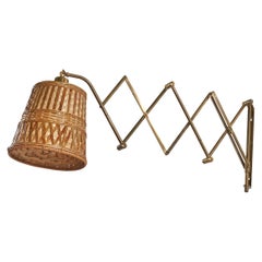 Astra, Adjustable Wall Light, Brass, Rattan, Norway, C. 1940s