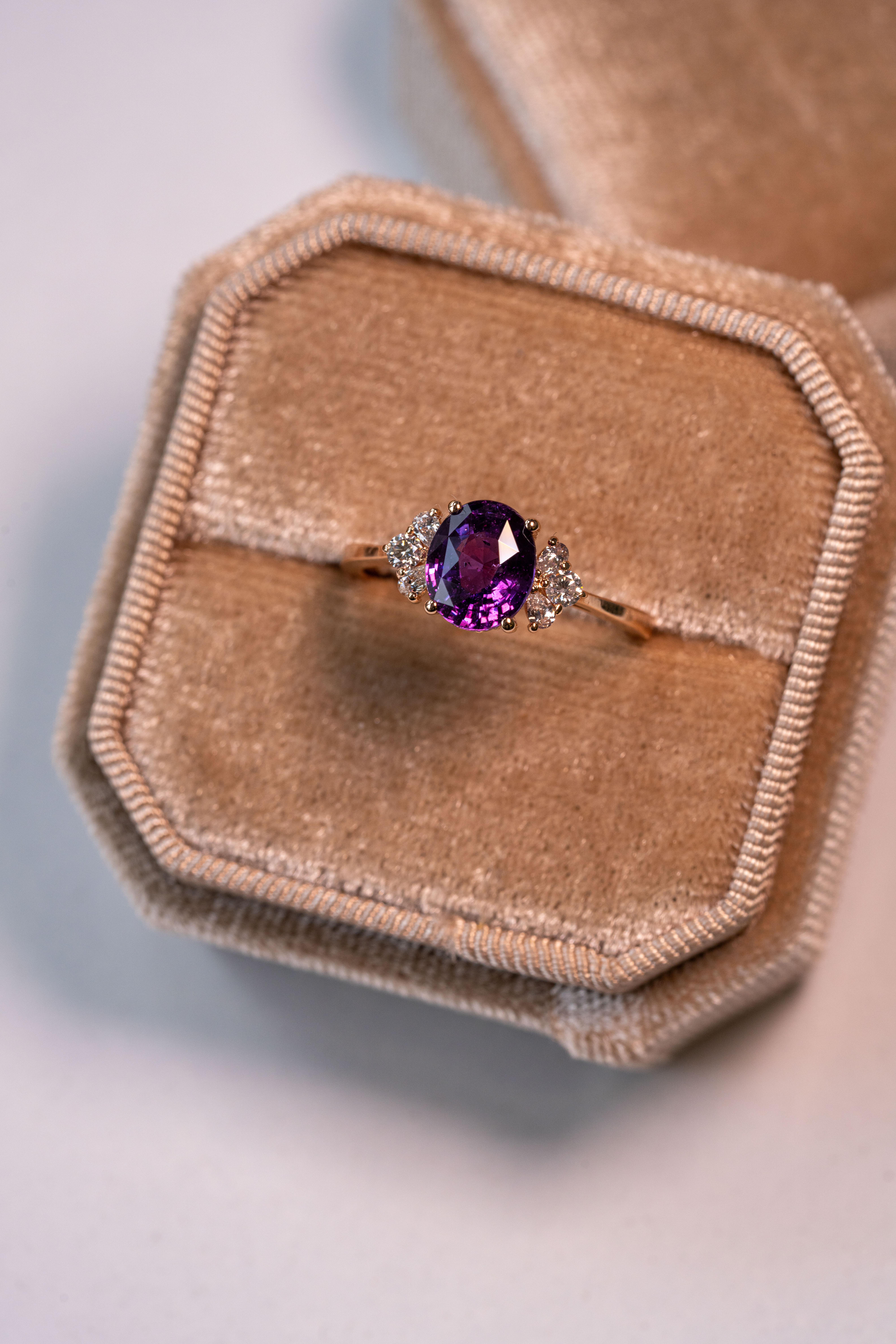 For Sale:  Astra Purple Sapphire And Diamond Engagement Ring 2