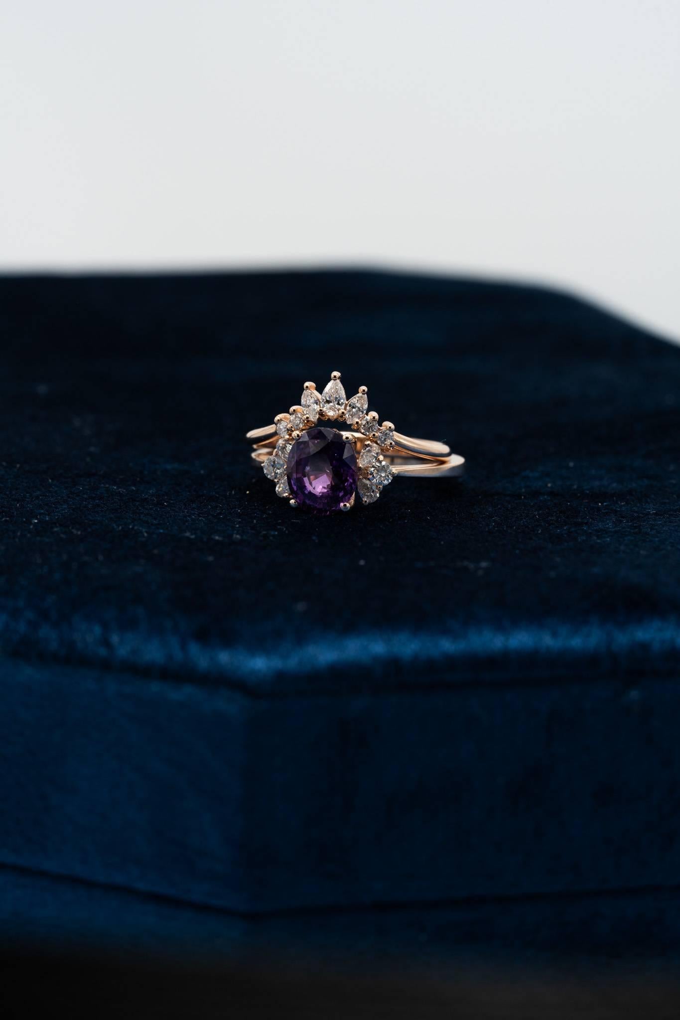 For Sale:  Astra Purple Sapphire And Diamond Engagement Ring 4