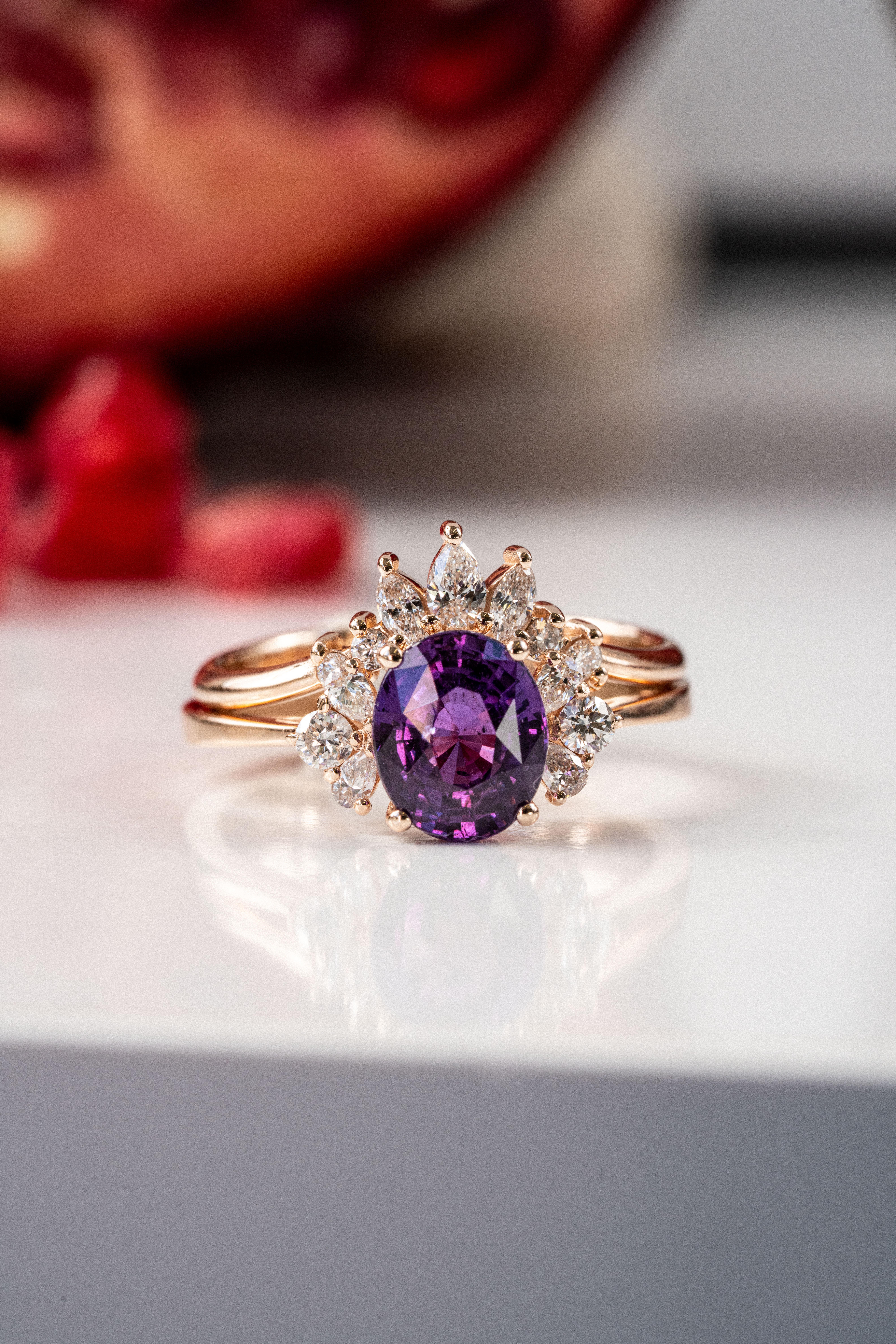 For Sale:  Astra Purple Sapphire And Diamond Engagement Ring 6