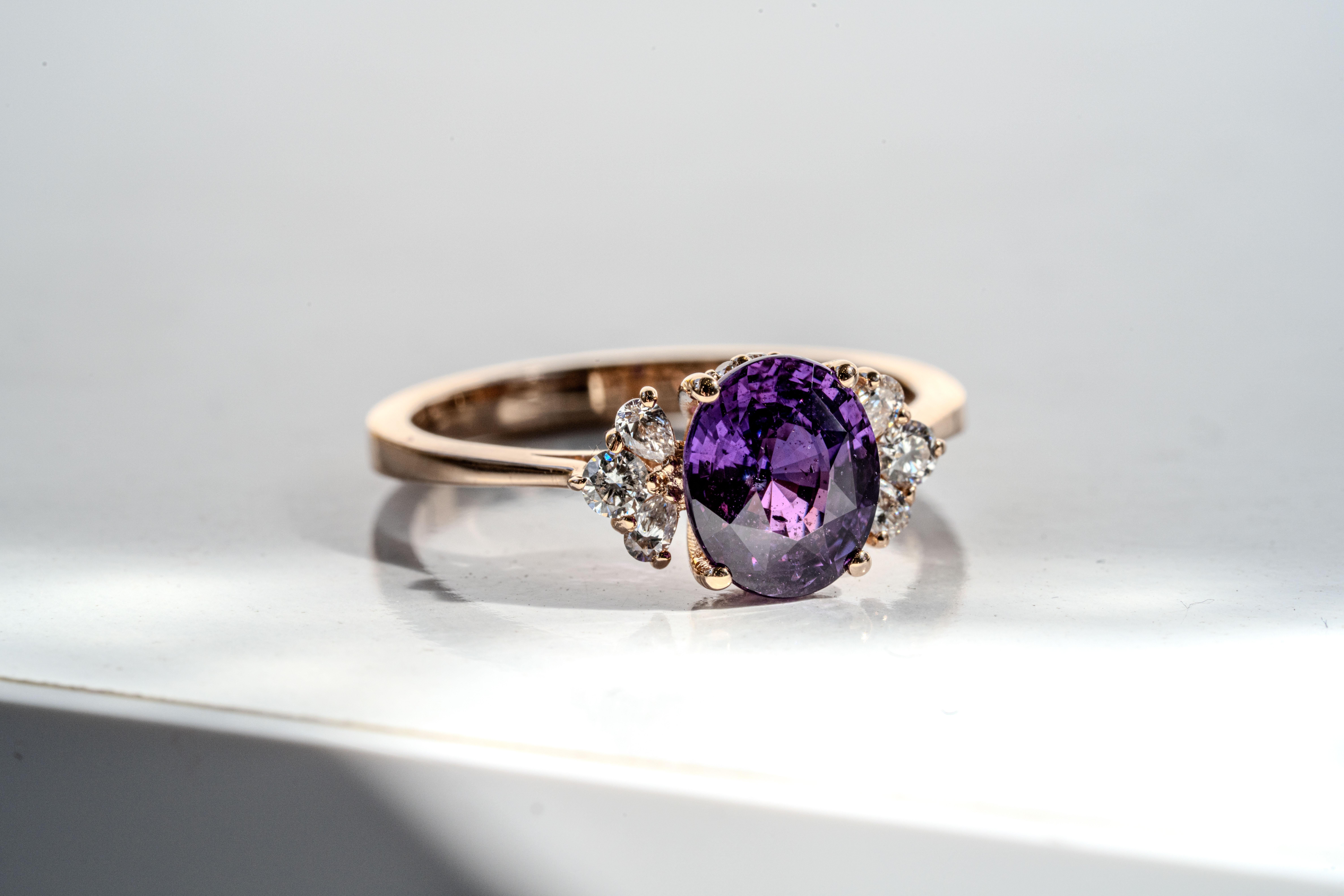 For Sale:  Astra Purple Sapphire And Diamond Engagement Ring 8