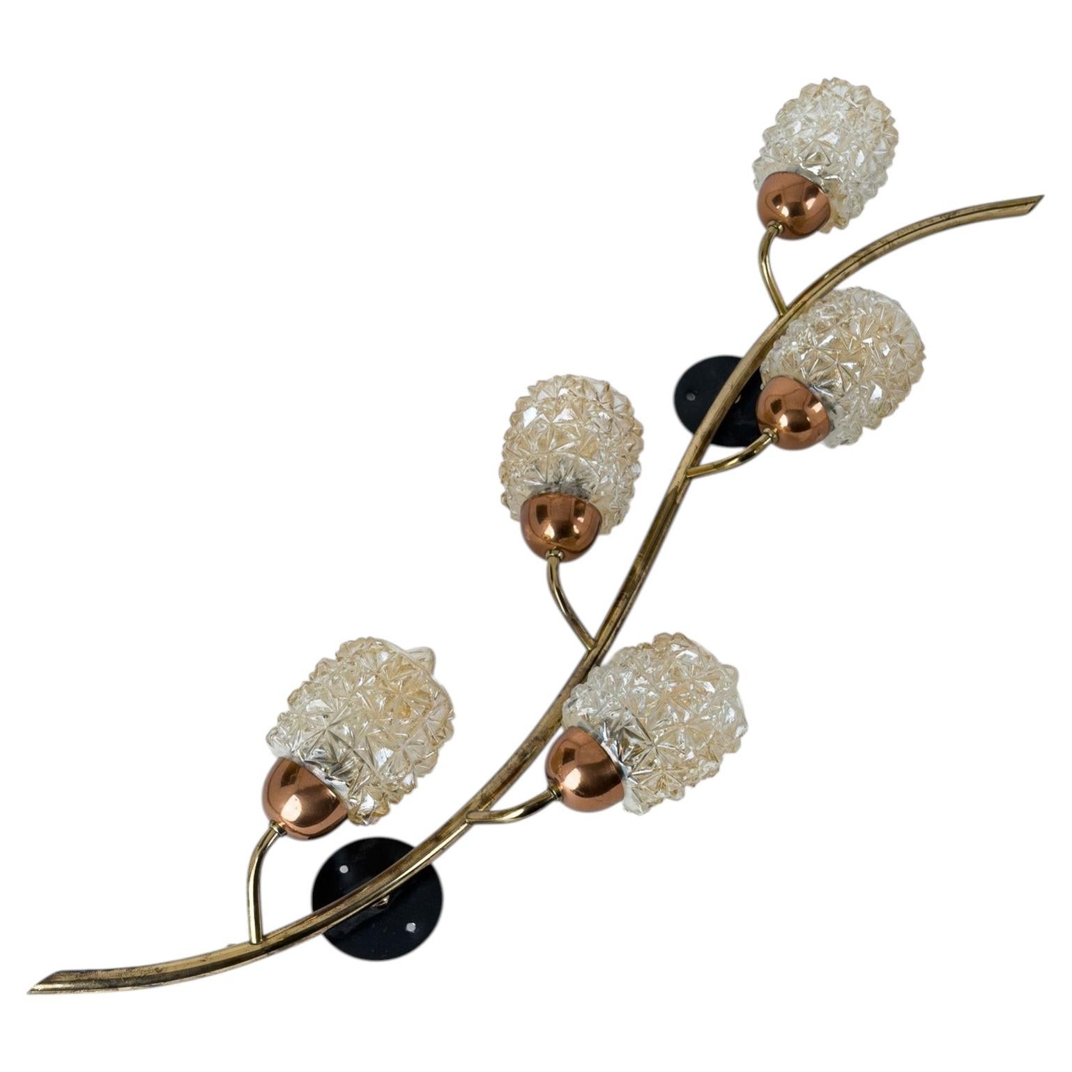 Astra, Rare Norwegian Five-Light Brass Wall Lamp, 1940s For Sale