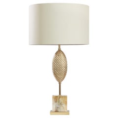 Astra Table Lamp in Antique Brass and Corno Italiano, Mod. 1900