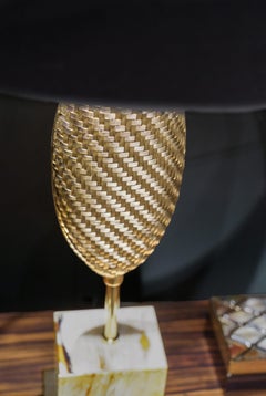 Astra Table Lamp in Horn, Antique Brass & Ivory Shantung by Arcahorn