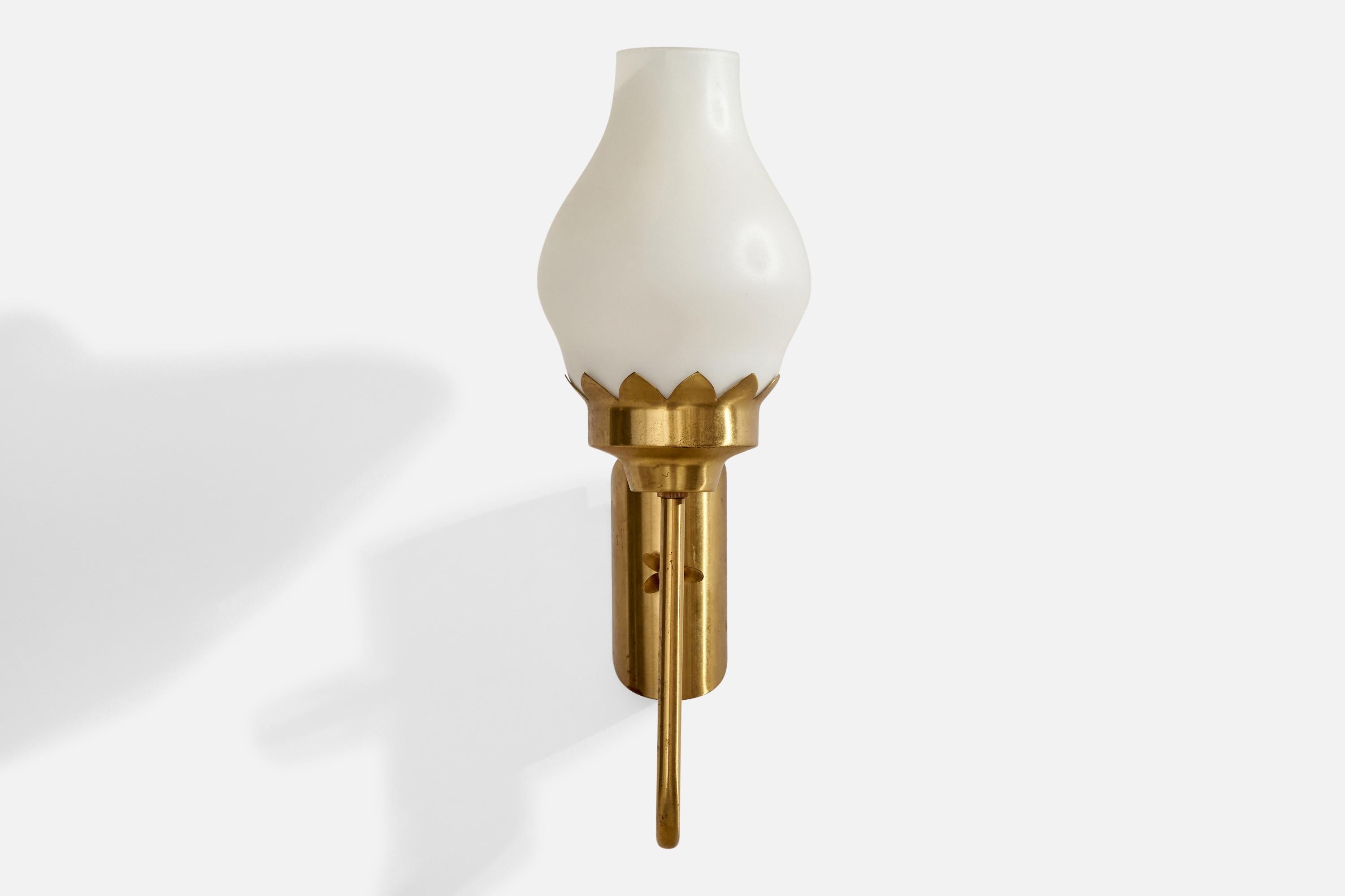 Scandinavian Modern Astra, Wall Light, Brass, Glass, Norway, 1940s For Sale