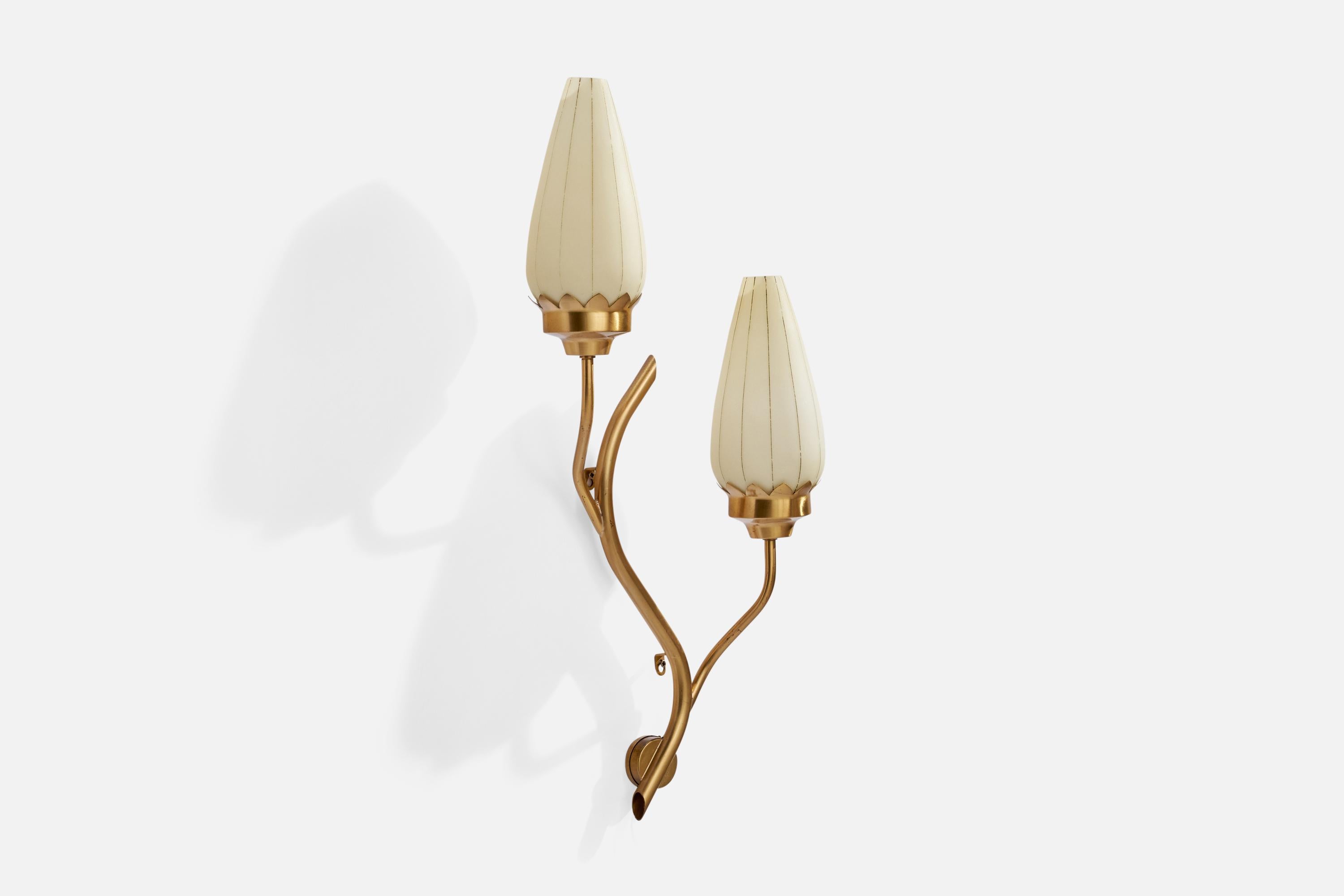 Mid-Century Modern Astra, Wall Light, Brass, Glass, Norway, 1950s For Sale