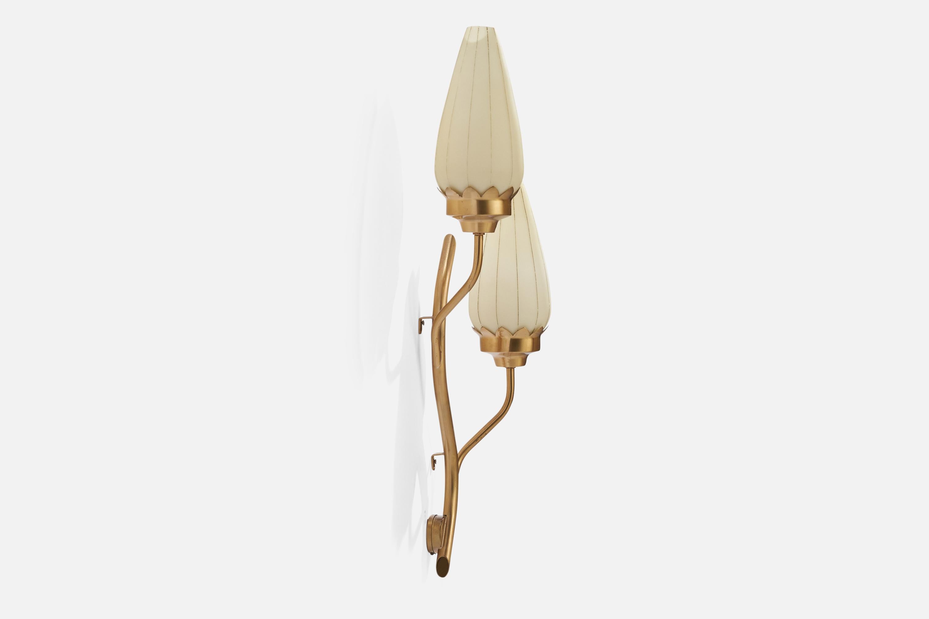 Norwegian Astra, Wall Light, Brass, Glass, Norway, 1950s For Sale