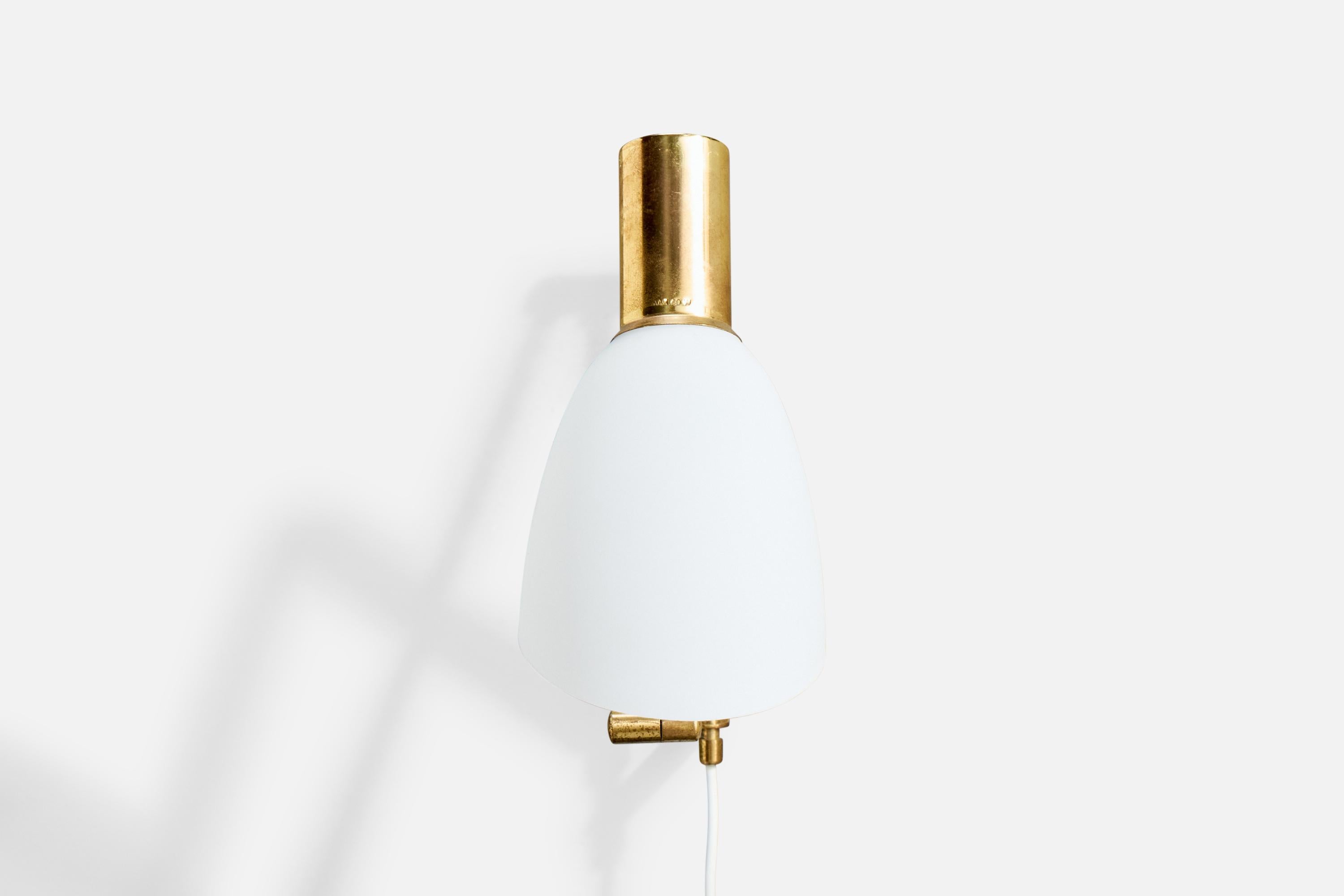 Norwegian Astra, Wall Light, Brass, Glass, Norway, 1950s For Sale