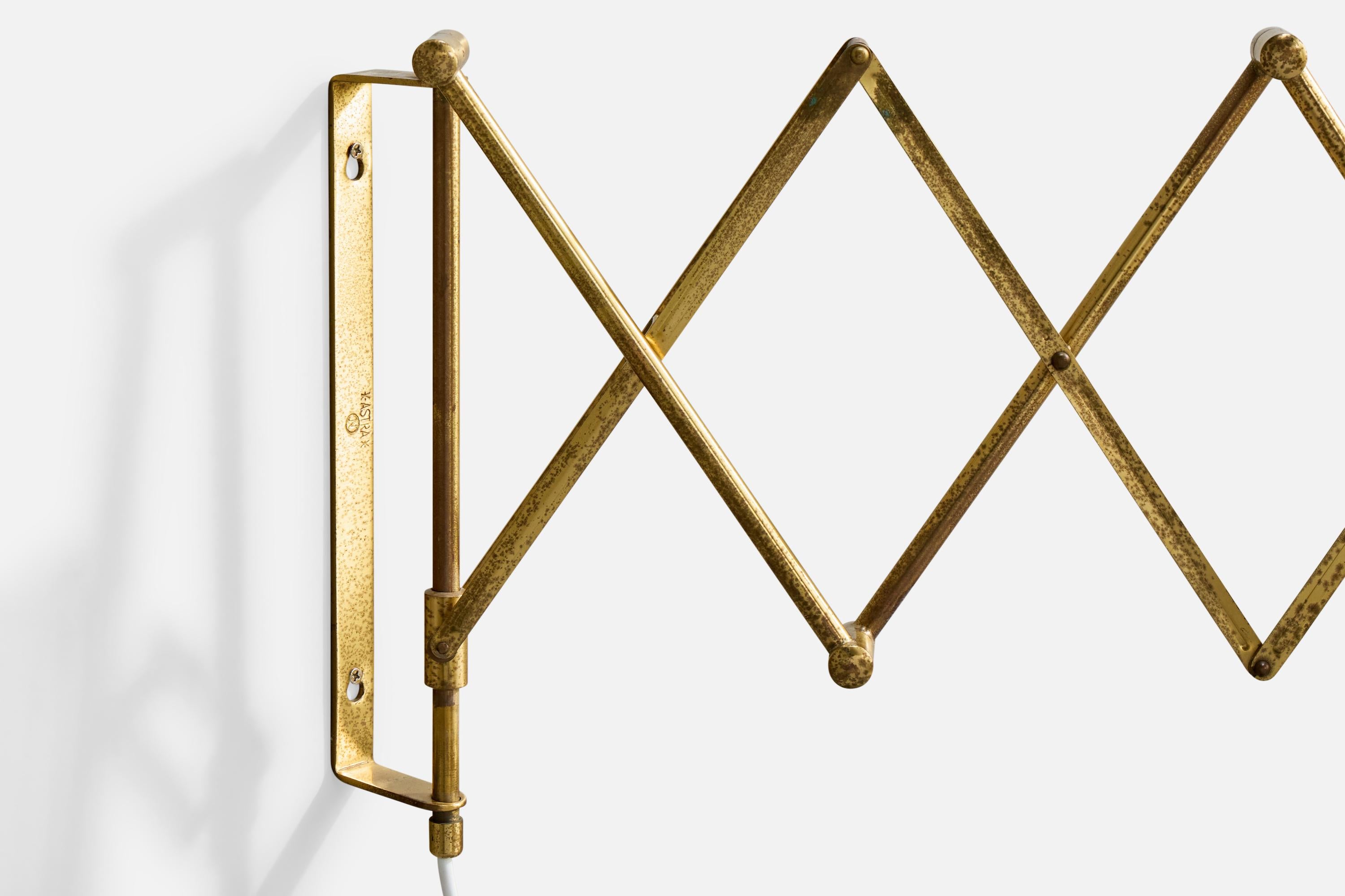 Mid-20th Century Astra, Wall Light, Brass, Glass, Norway, 1950s For Sale