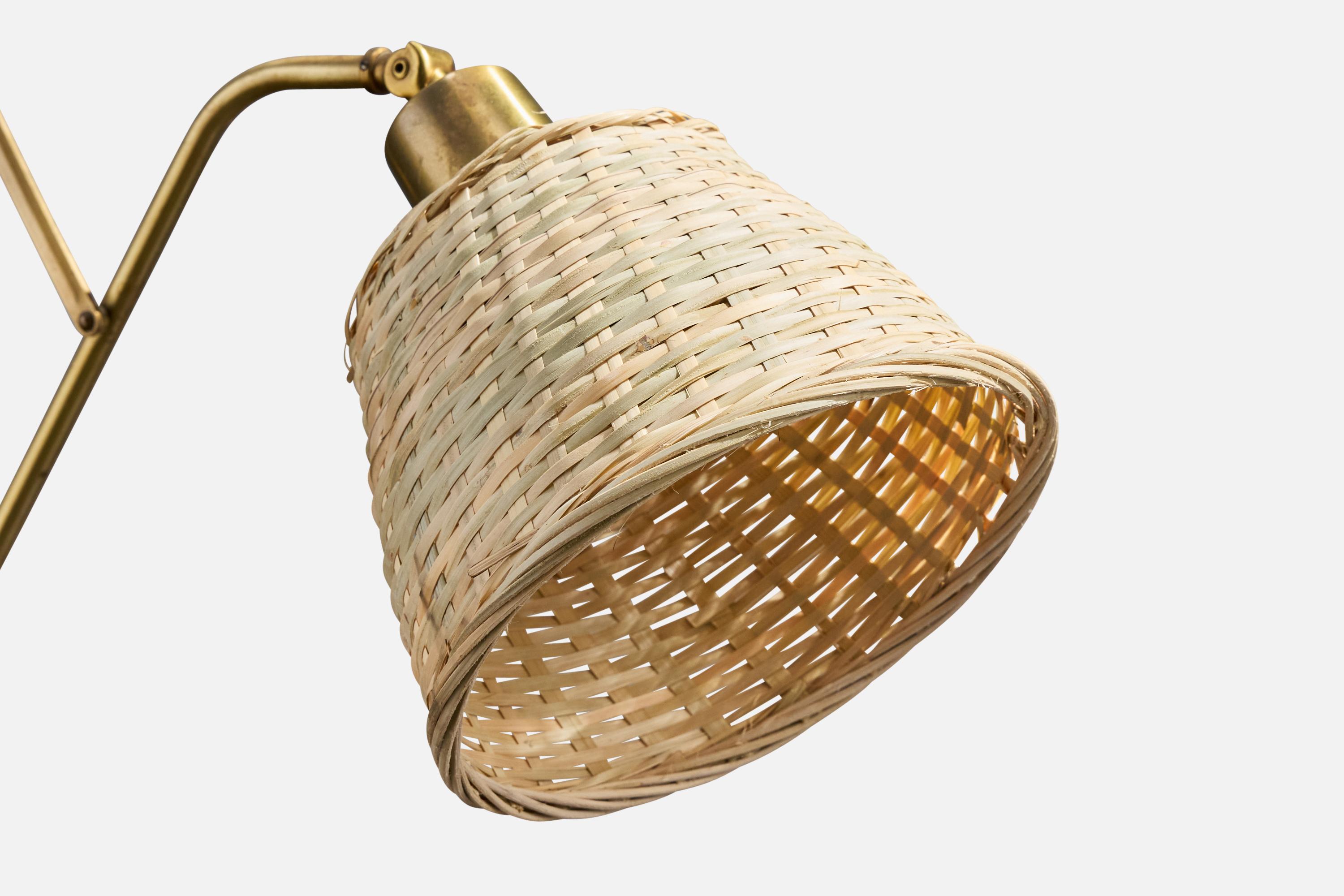 Astra, Wall Light, Brass, Rattan, Norway, 1950s For Sale 4