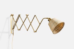 Astra, Wall Light, Brass, Rattan, Norway, 1950s