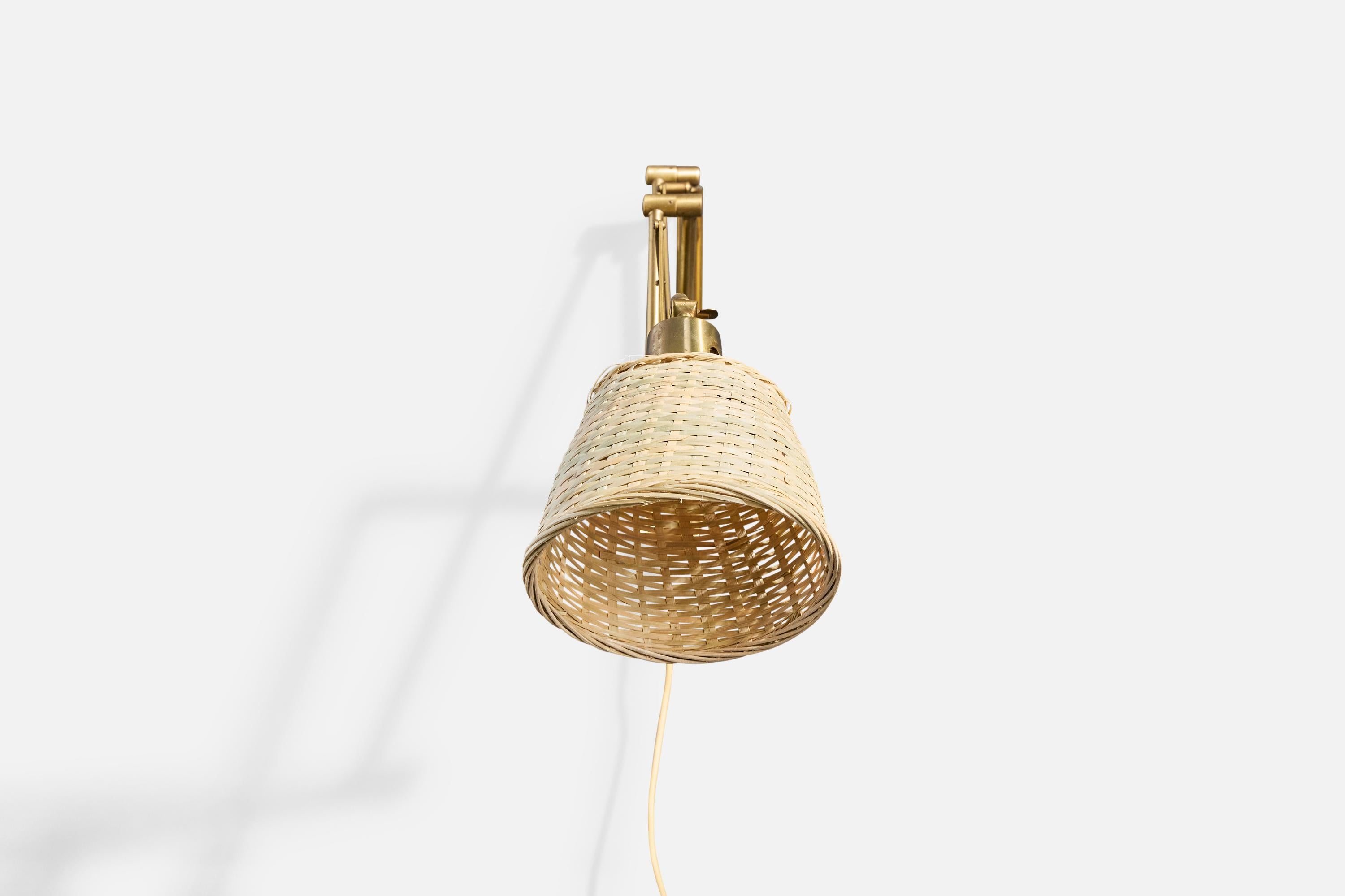 Norwegian Astra, Wall Light, Brass, Rattan, Norway, 1950s For Sale