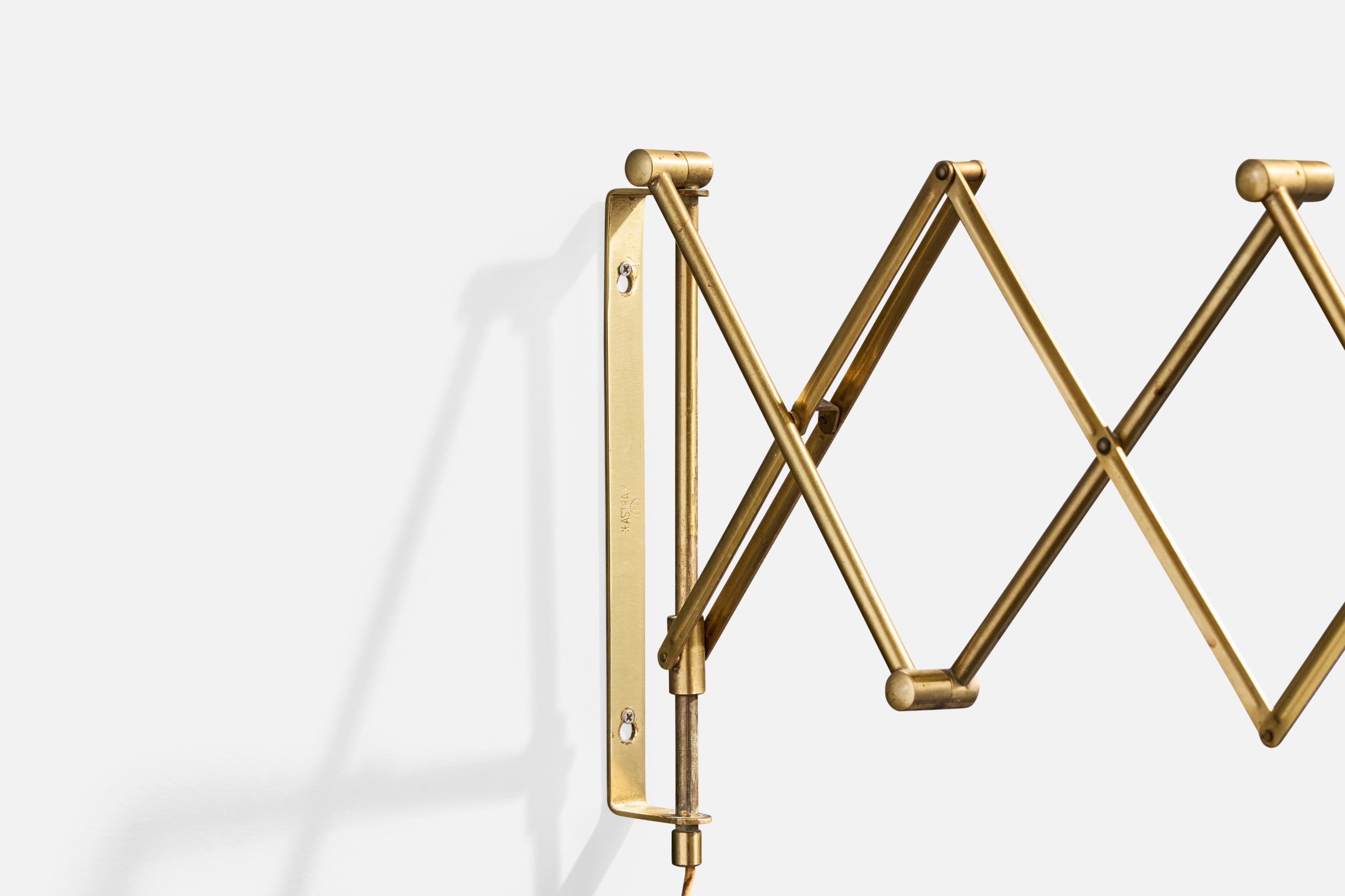 Mid-20th Century Astra, Wall Light, Brass, Rattan, Norway, 1950s For Sale