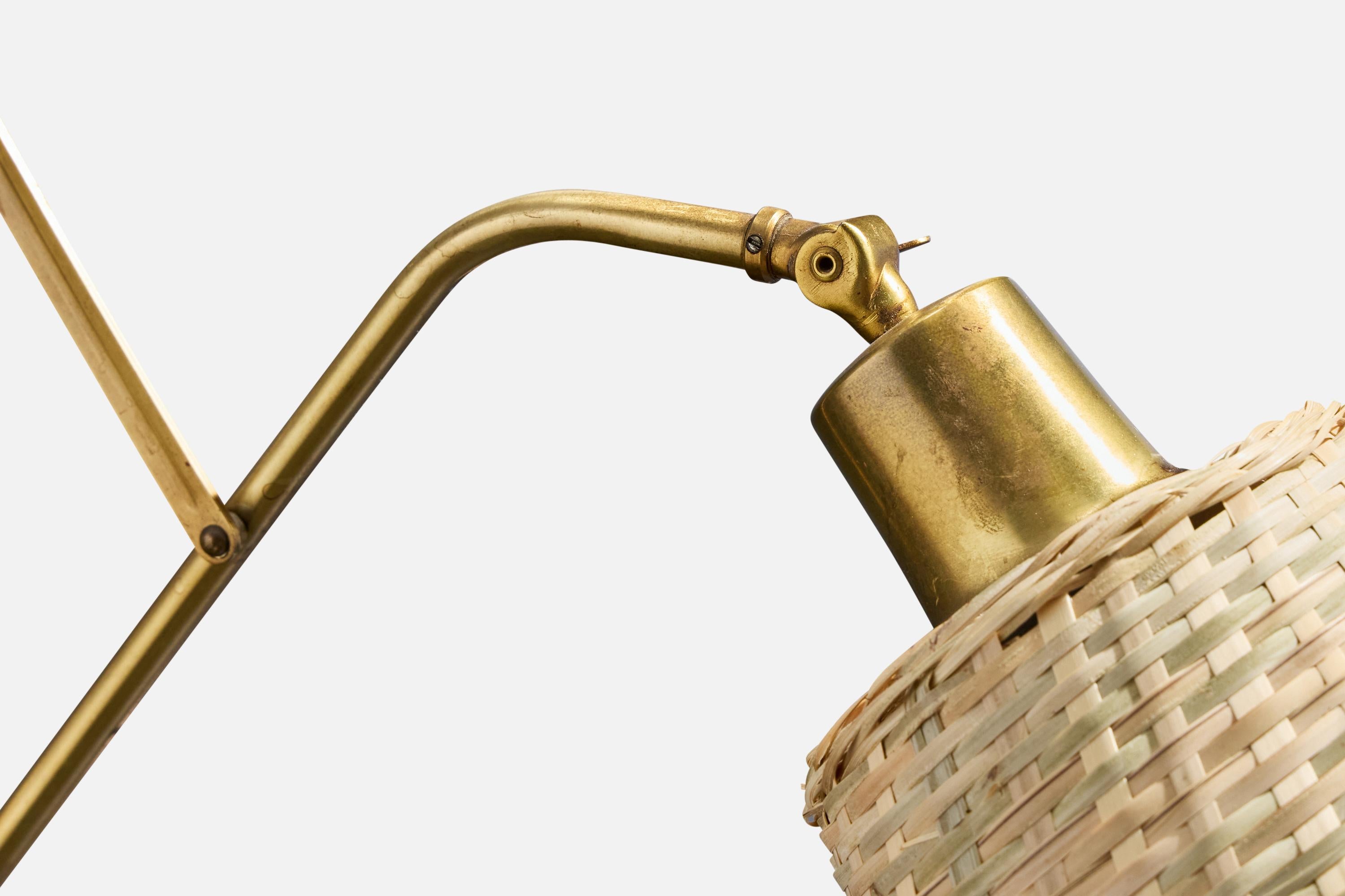 Astra, Wall Light, Brass, Rattan, Norway, 1950s For Sale 3