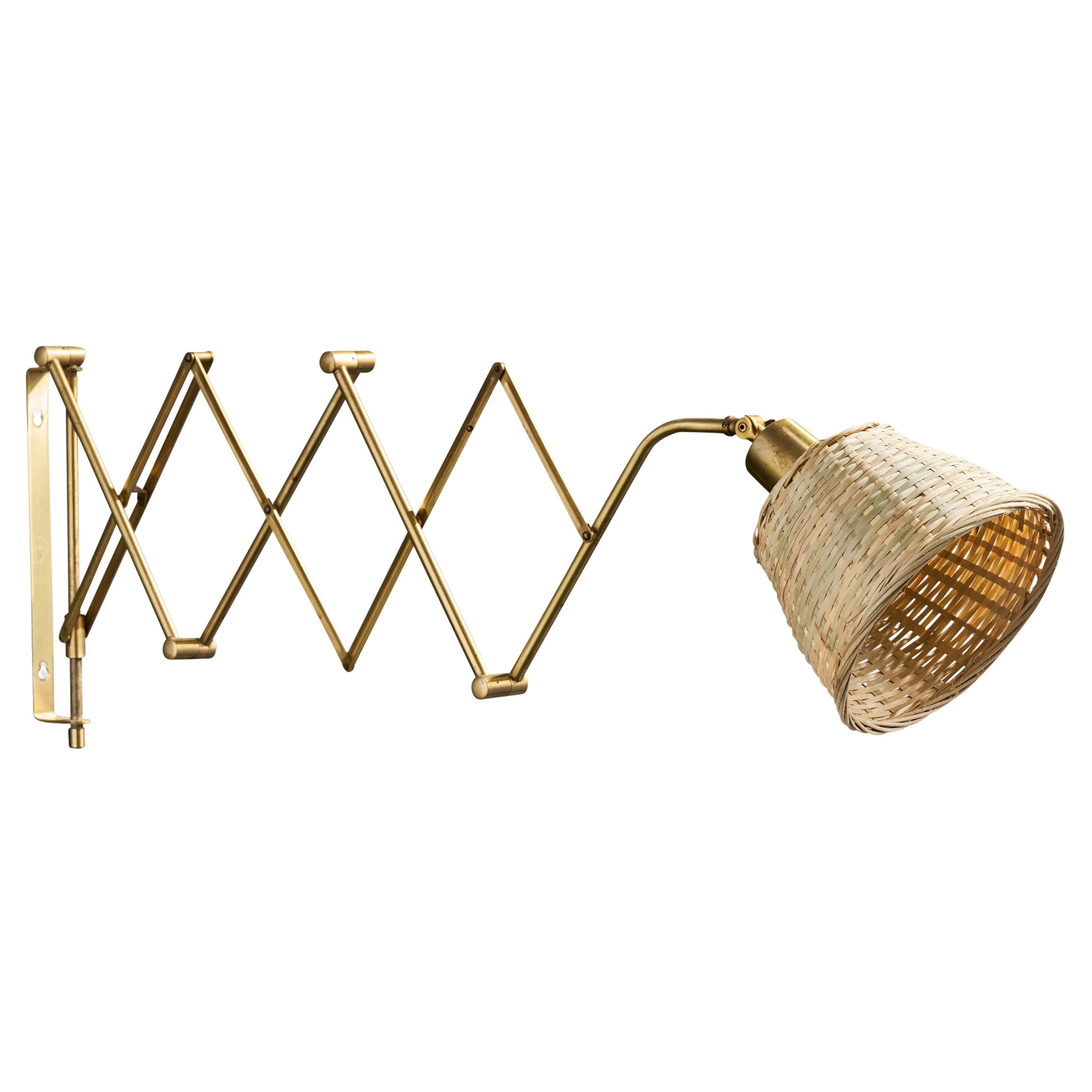 Astra, Wall Light, Brass, Rattan, Norway, 1950s For Sale