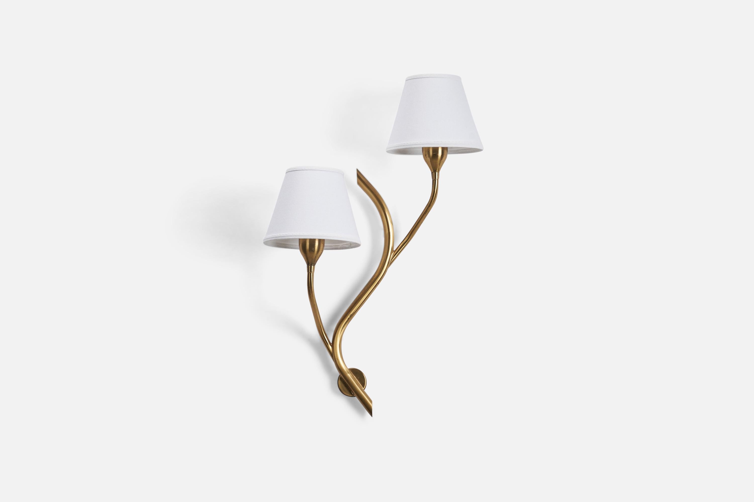Mid-20th Century Astra, Wall Light, Brass, White Fabric, Norway, 1950s For Sale