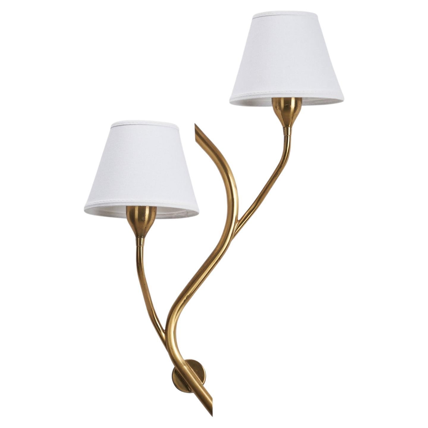 Astra, Wall Light, Brass, White Fabric, Norway, 1950s For Sale