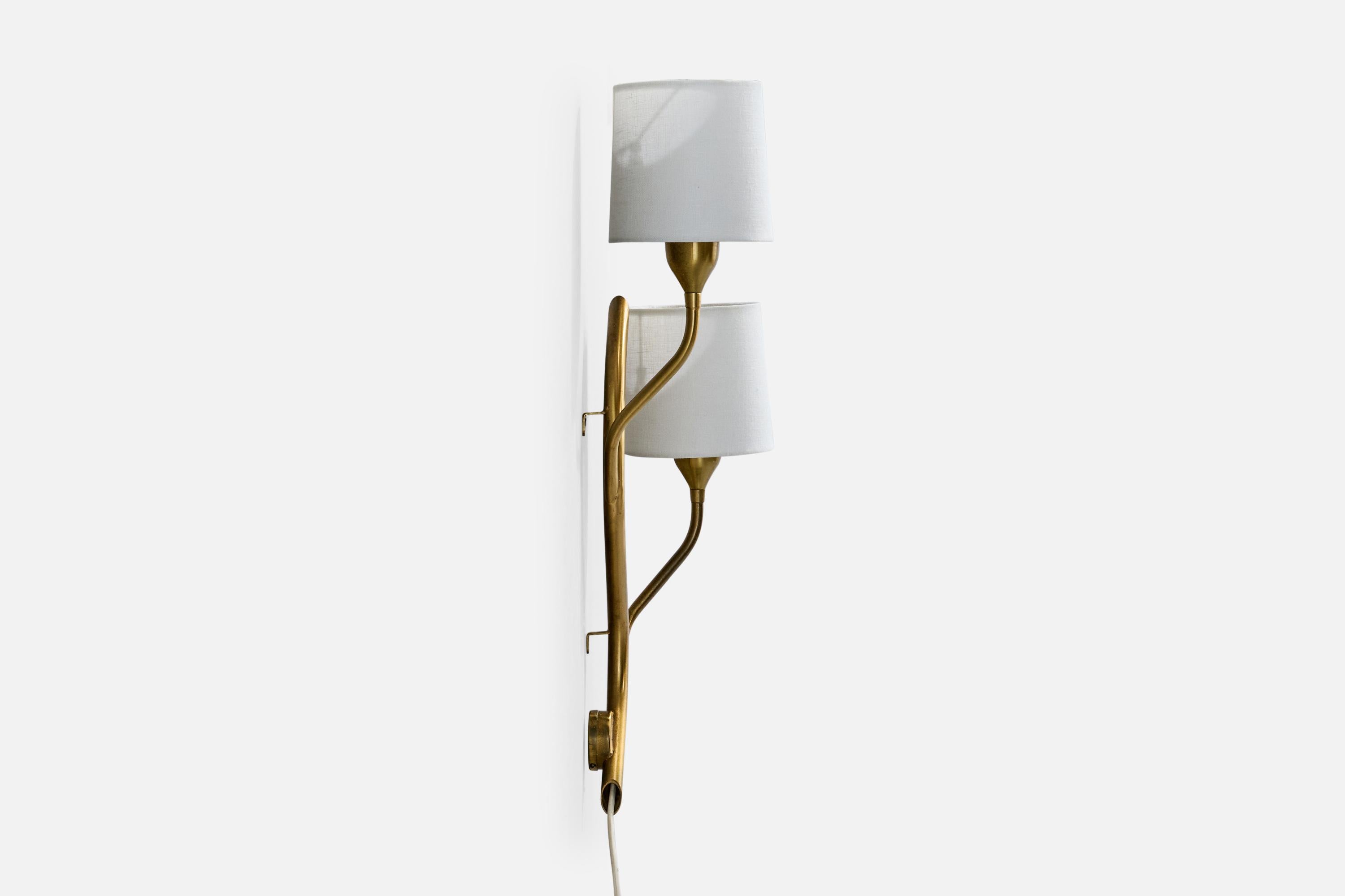Astra, Wall Lights, Brass, Fabric, Norway, 1950s In Good Condition For Sale In High Point, NC