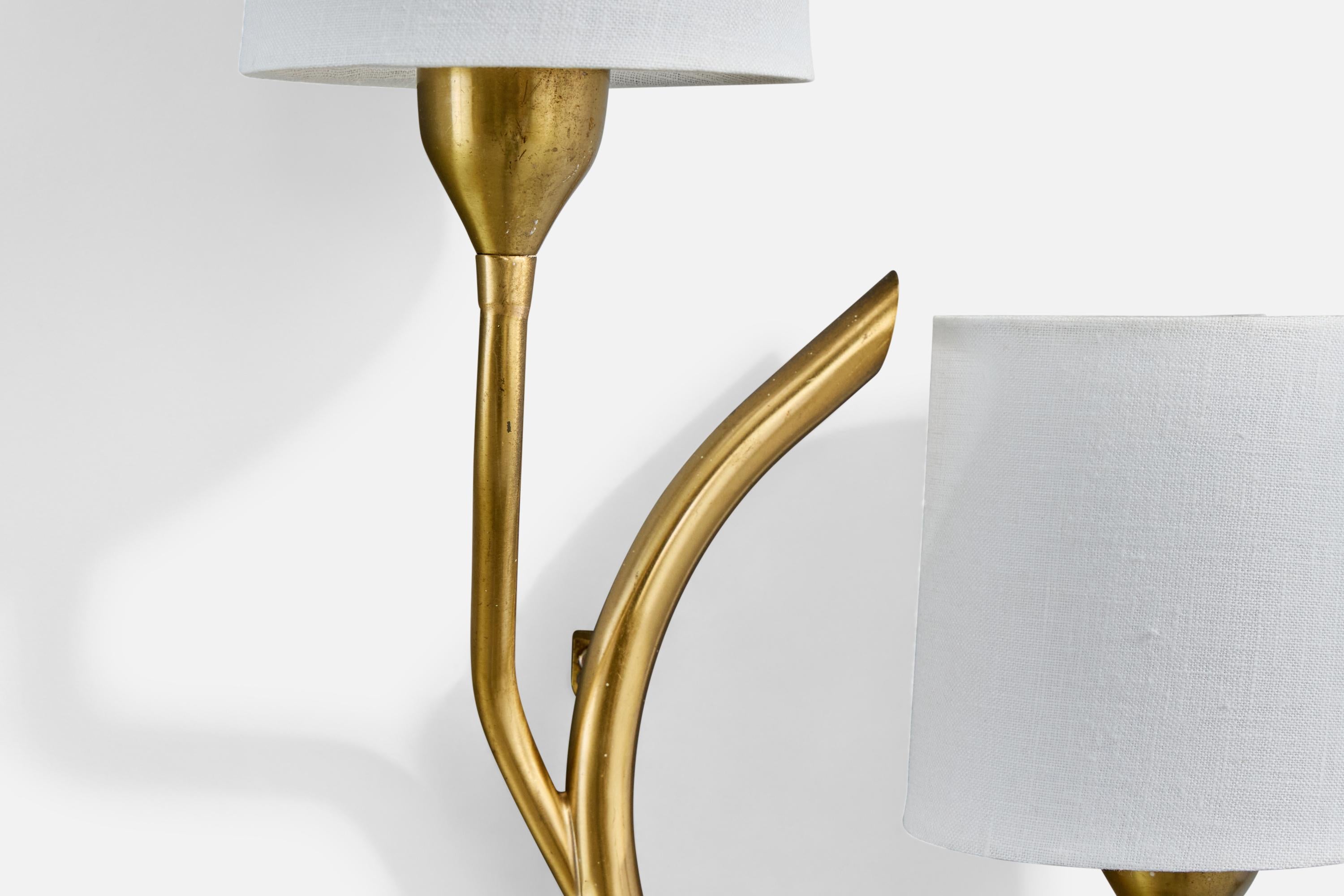 Astra, Wall Lights, Brass, Fabric, Norway, 1950s For Sale 1