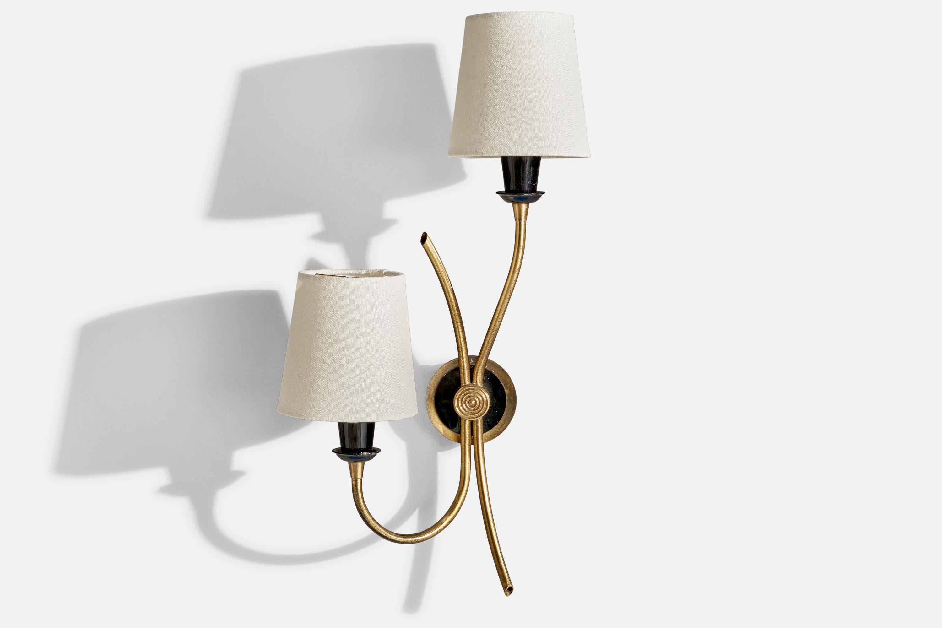 Astra, Wall Lights, Brass, Metal, Fabric, Norway, 1950s 4