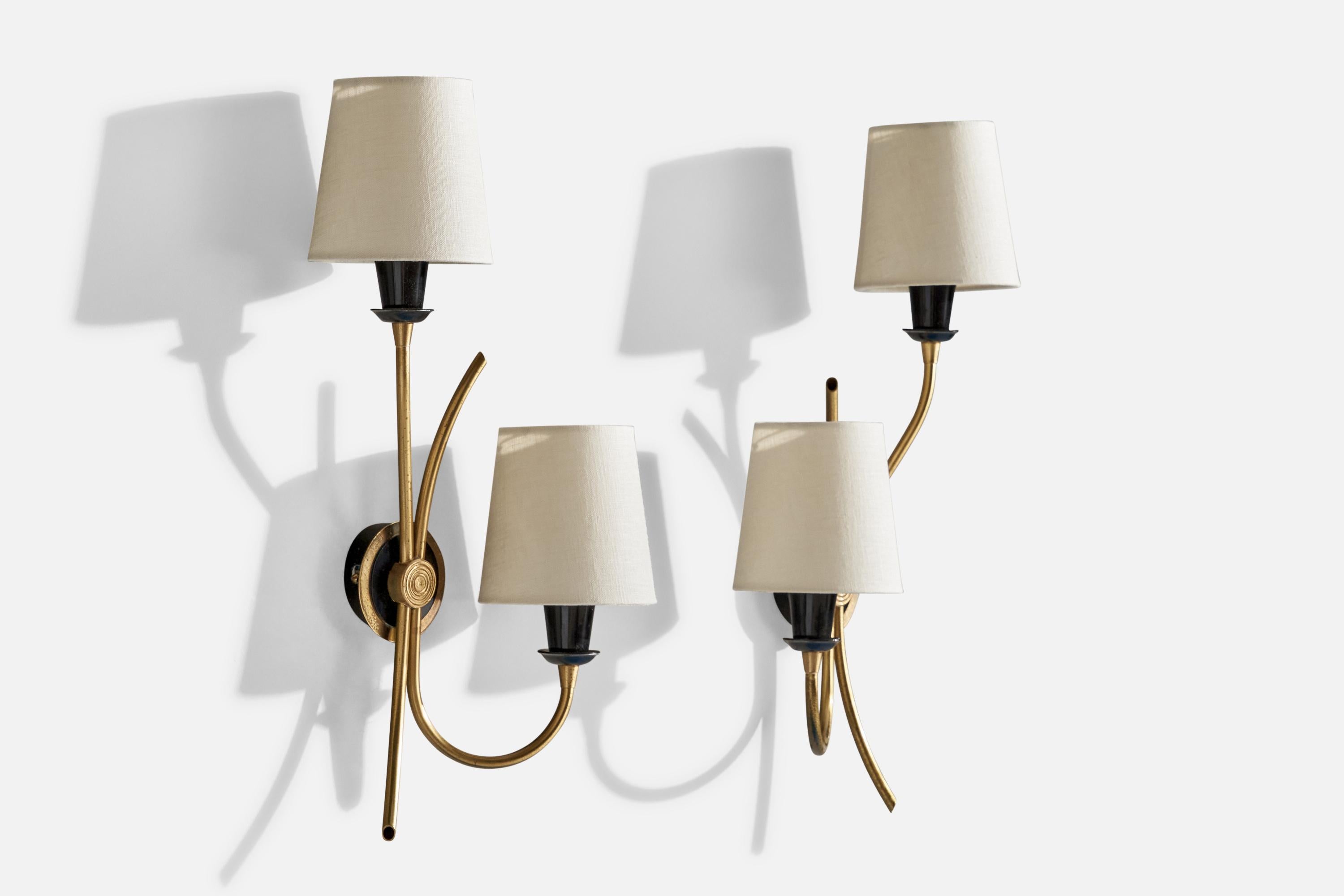 Mid-Century Modern Astra, Wall Lights, Brass, Metal, Fabric, Norway, 1950s