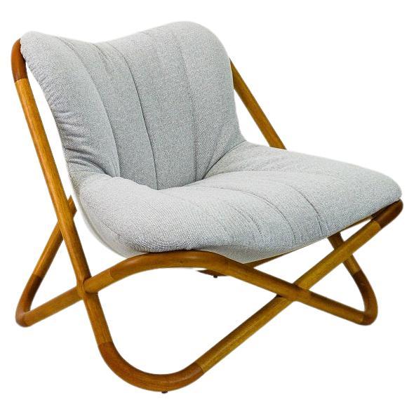Astral Brazilian Contemporary Wood and Fabric Easychair by Lattoog For Sale