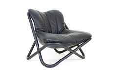 Astral Brazilian Contemporary Wood and Leather Easychair and Pouf by Lattoog