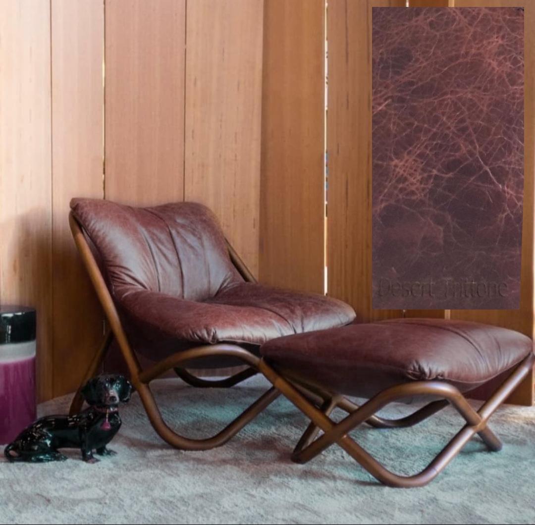 Astral Brasilianischer zeitgenössischer Sessel und Hocker aus Holz und Leder von Lattoog im Angebot 4
