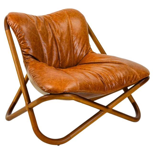 Astral Brazilian Contemporary Wood and Leather Easychair by Lattoog For Sale