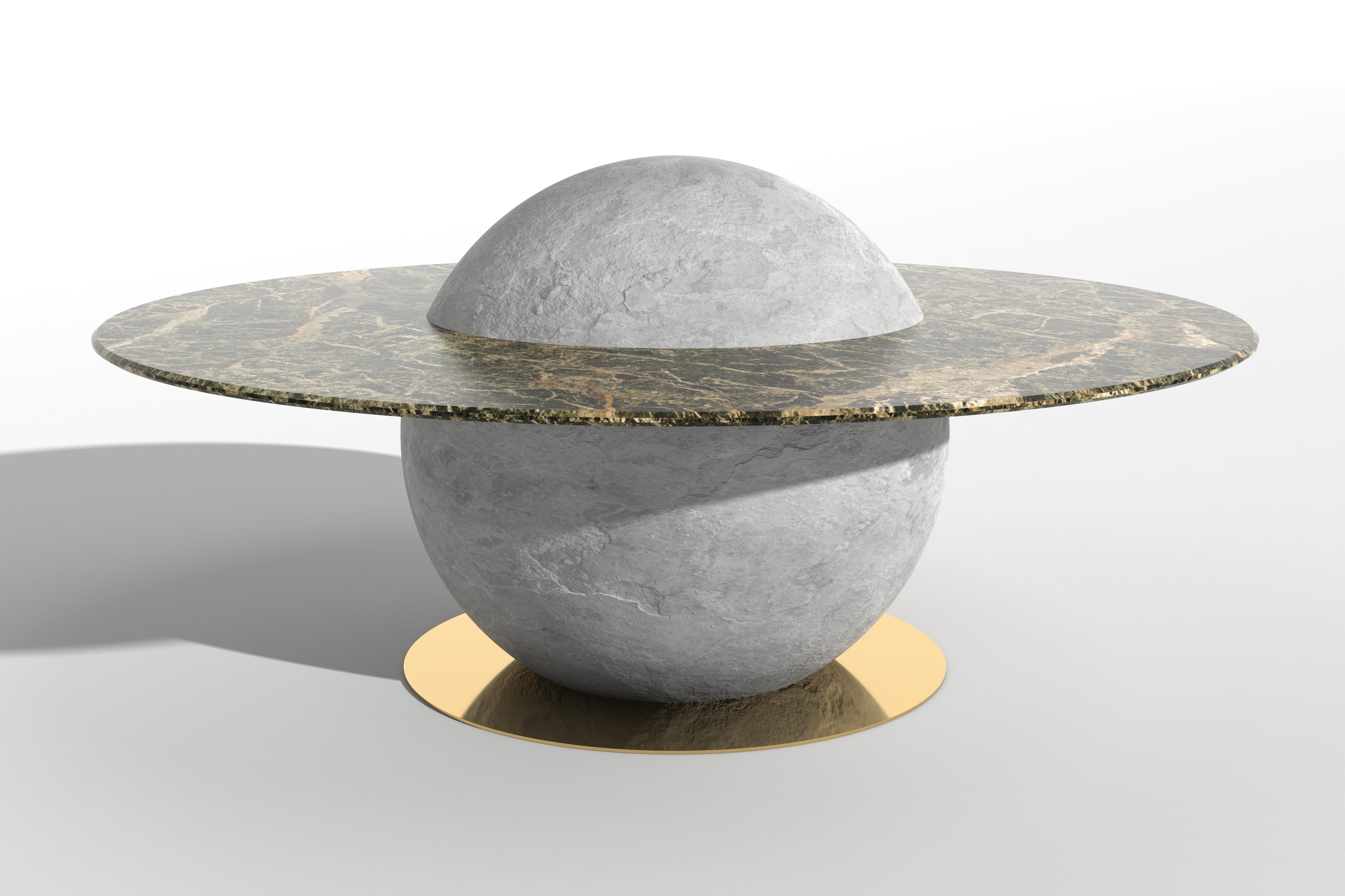 Astral Coffee Table by Marc Ange with Concrete Base and Round Green Marble Top In New Condition For Sale In Paris, FR