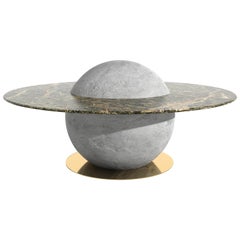 Astral Coffee Table by Marc Ange with Concrete Base and Round Green Marble Top