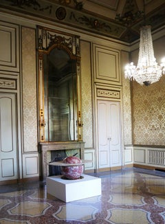 Astral Coffee Table by Marc Ange with Red Marble Base and Oval Terrazzo Top