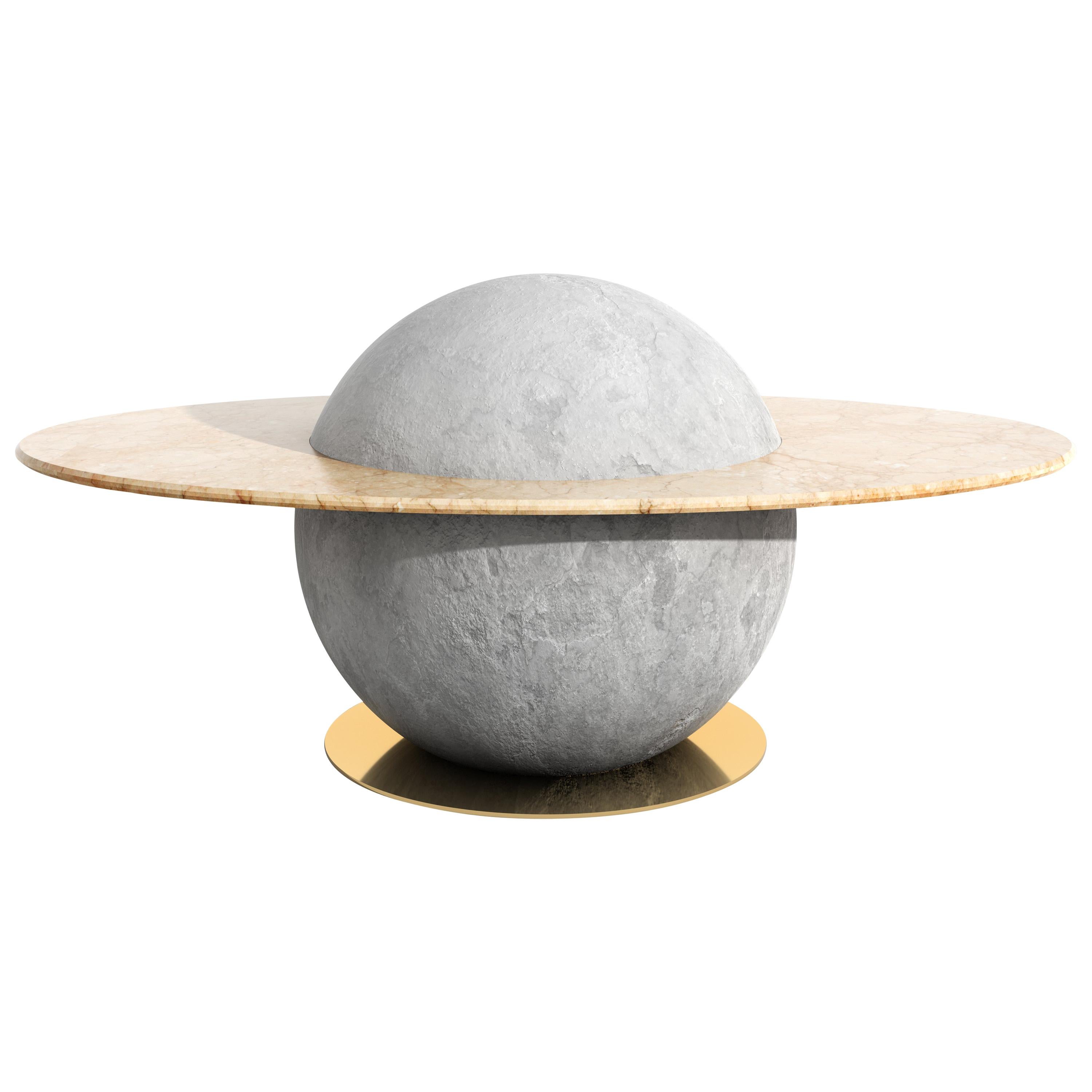 Astral Coffee Table Marc Ange with Concrete Base and Oval Rose Marble Top For Sale