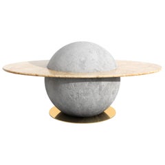 Astral Coffee Table Marc Ange with Concrete Base and Oval Rose Marble Top