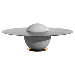 Astral Dining Table by Marc Ange with Concrete Base and Grey Oval Marble Top