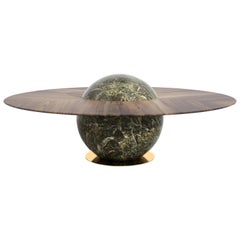 Astral Dining Table by Marc Ange with Green Marble Base and Solid Wood Top