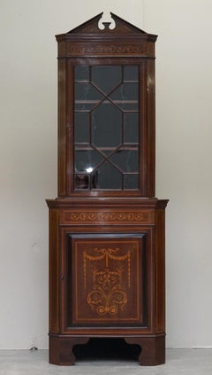 Astral verglast Antik Niederländisch Intarsien Ecke Bücherregal Cupboard Sheraton