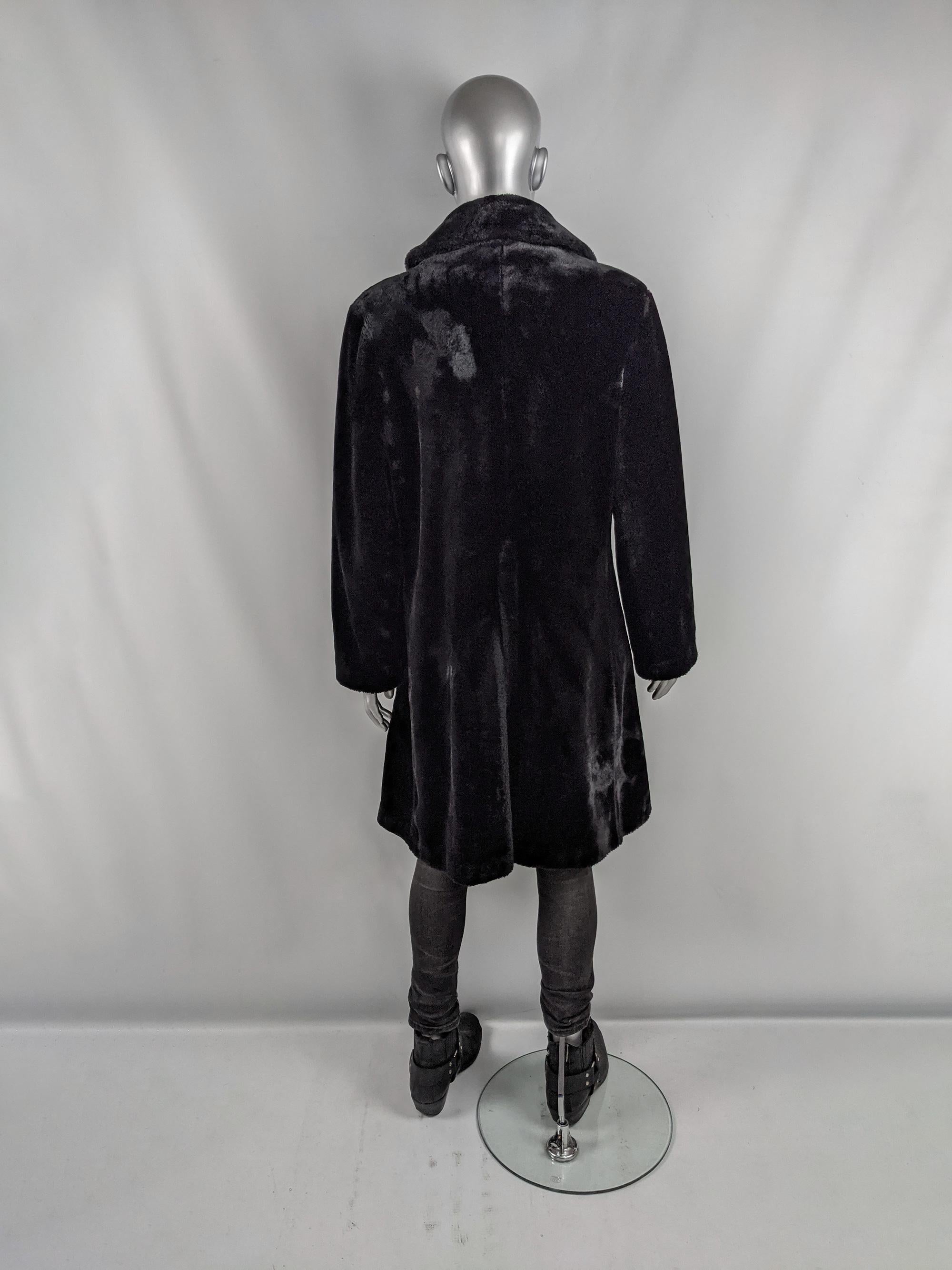 Astraman Vintage 70s Rare Mens Black Faux Fur Mod Long Coat, 1970s In Good Condition In Doncaster, South Yorkshire