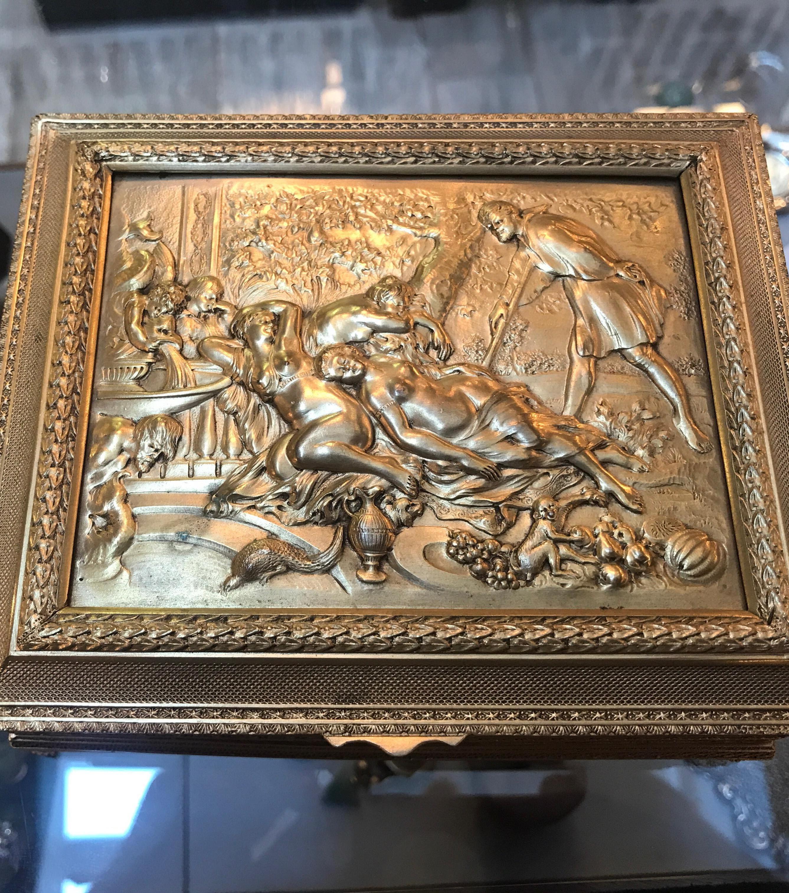 Antique Austrian Gilt Bronze Table Box Circa 1900 In Good Condition For Sale In Lambertville, NJ