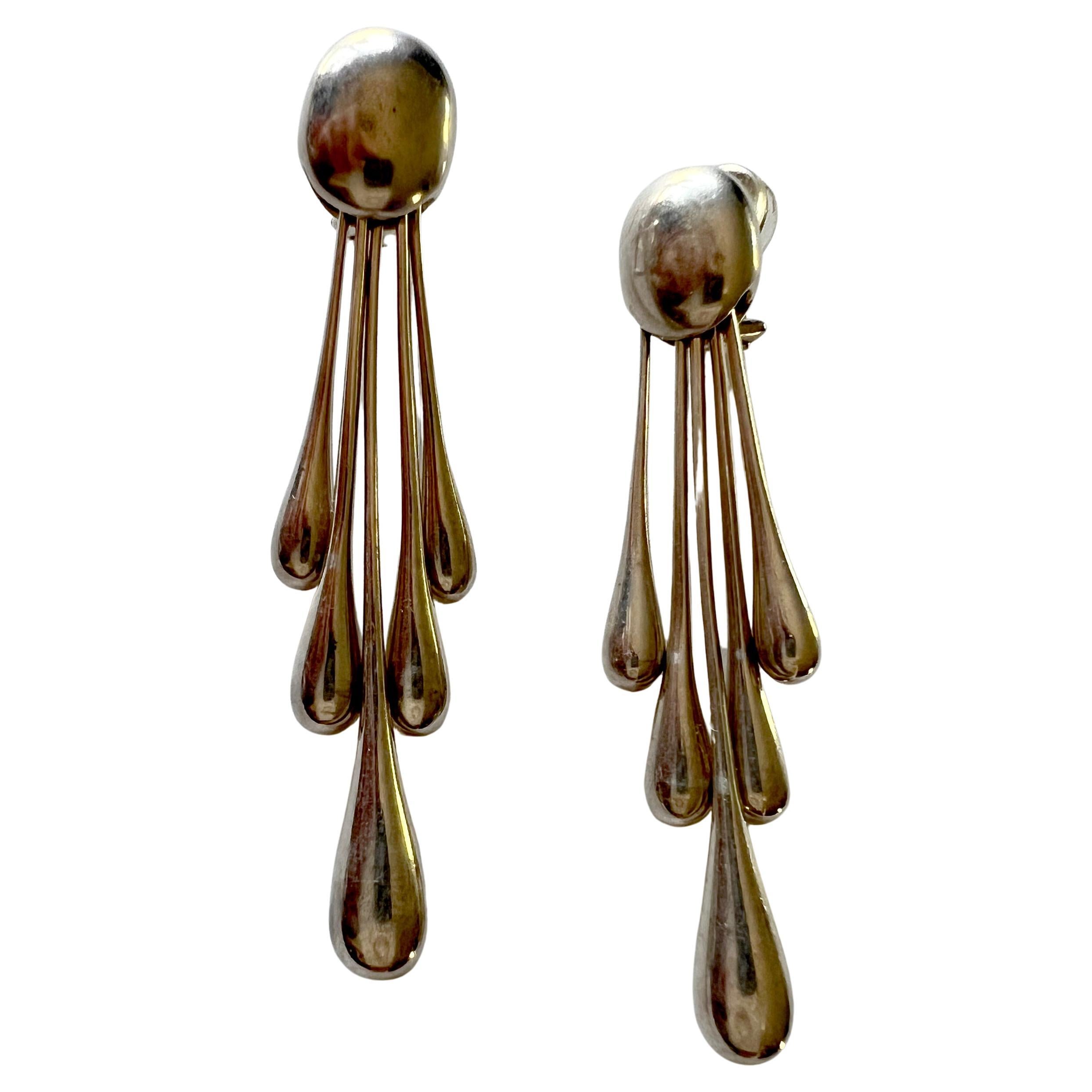 Astrid Fog Georg Jensen Sterling Silver Danish Modernist Kinetic Earrings 1971 In Good Condition In Palm Springs, CA