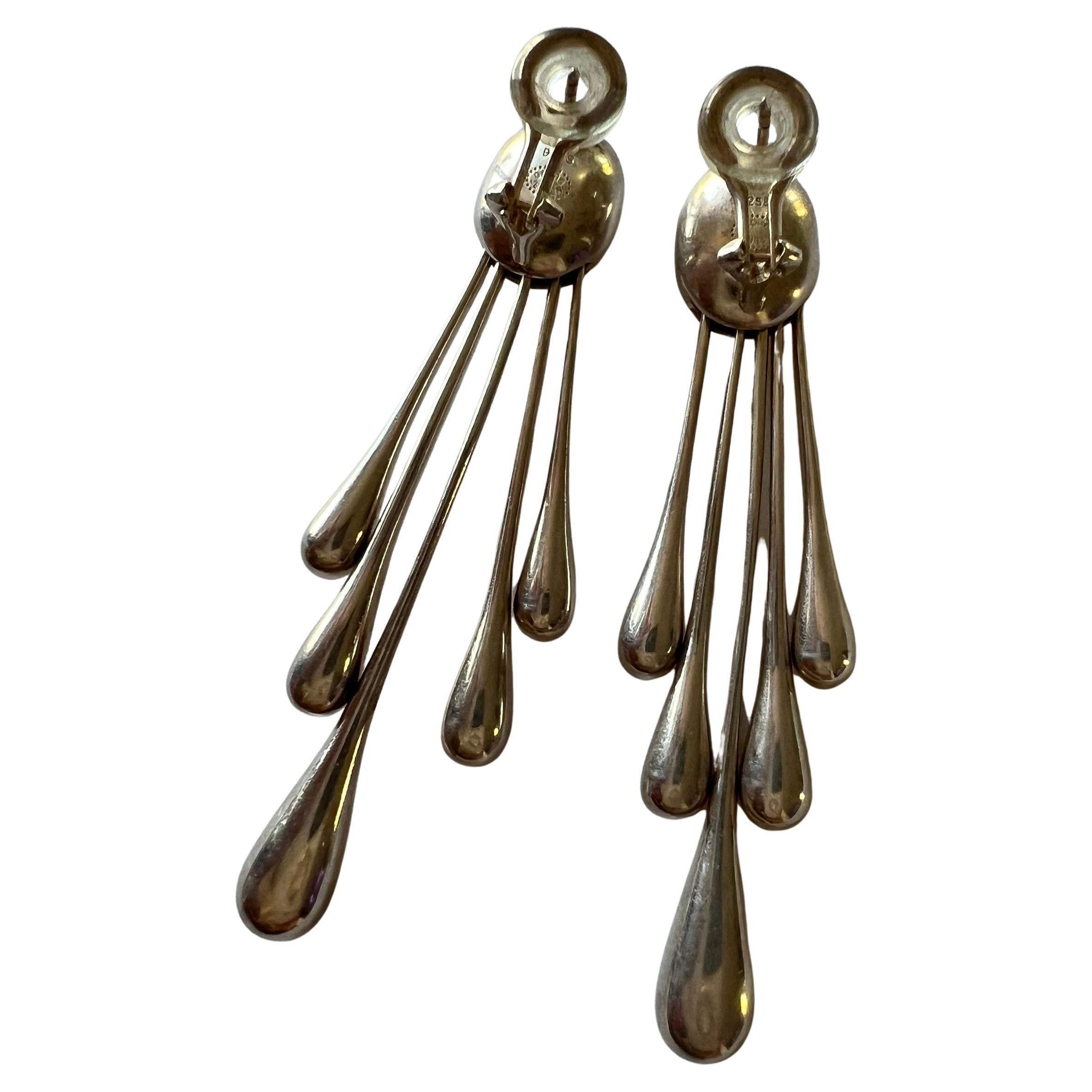 Women's Astrid Fog Georg Jensen Sterling Silver Danish Modernist Kinetic Earrings 1971