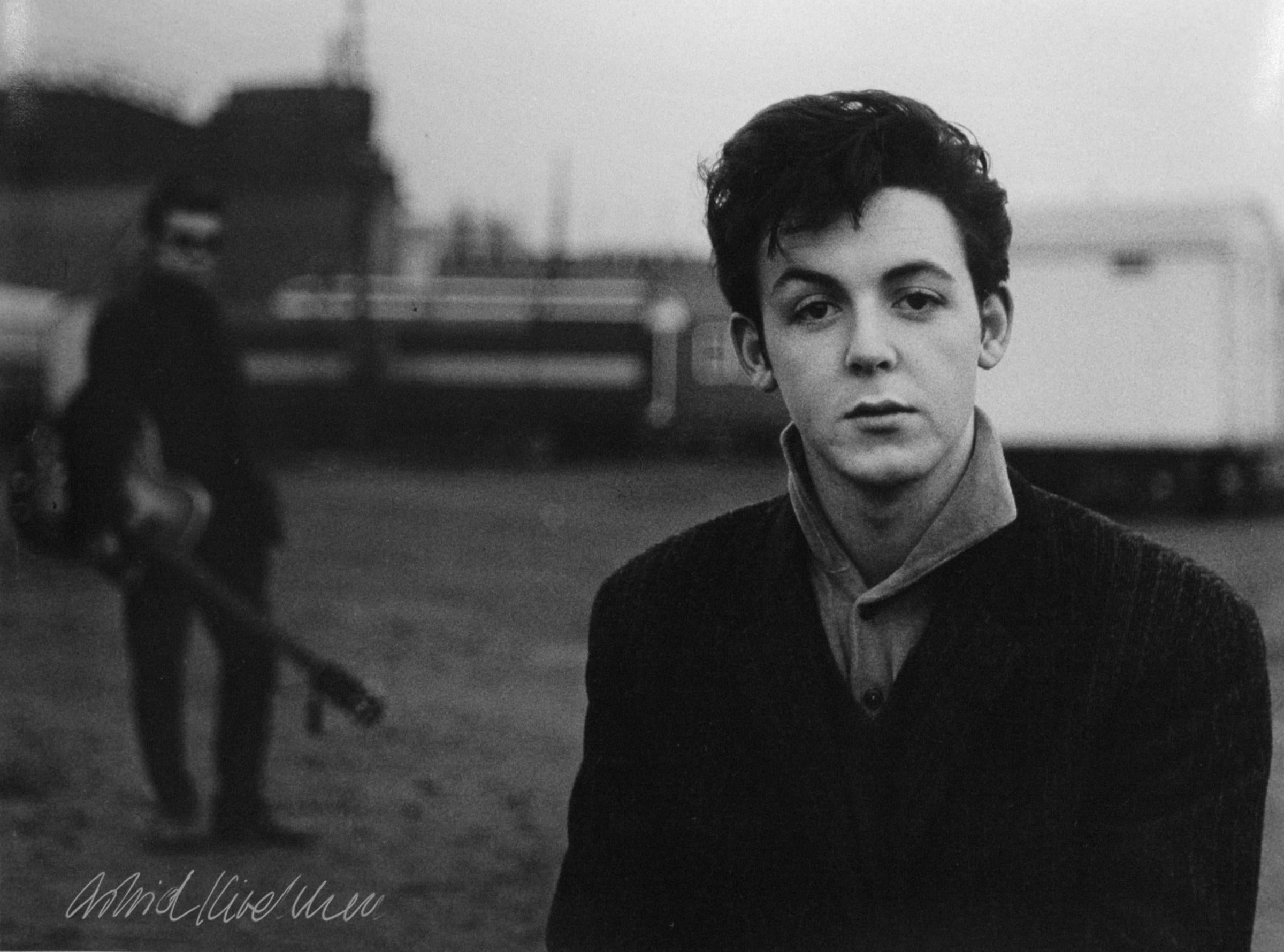 Astrid Kirchherr Black and White Photograph – Paul McCartney – Farirground