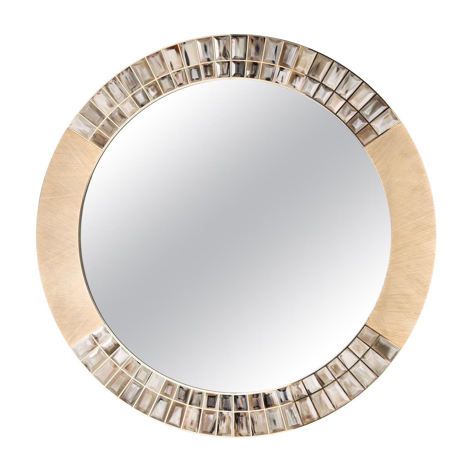 Astrid Mirror in 24k Gold-Plated Brass with Corno Italiano Gems, Mod. 1741 For Sale